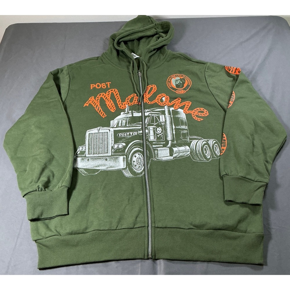 Post Malone Posty Co Mens Zip Hoodie Burnt Olive Trucker Graphic XL 4FP016AMNWT